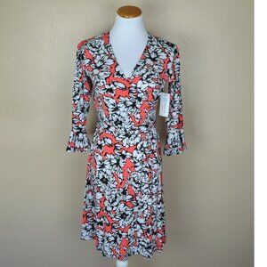 Leota Floral Dress in Coral and Black- EUC